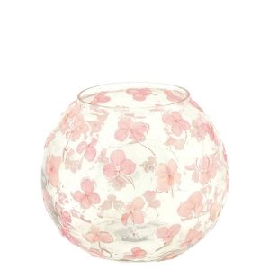 HOME SOCIETY Portacandela in vetro con fiori decorati – 15 x 15 x 16,5 cm